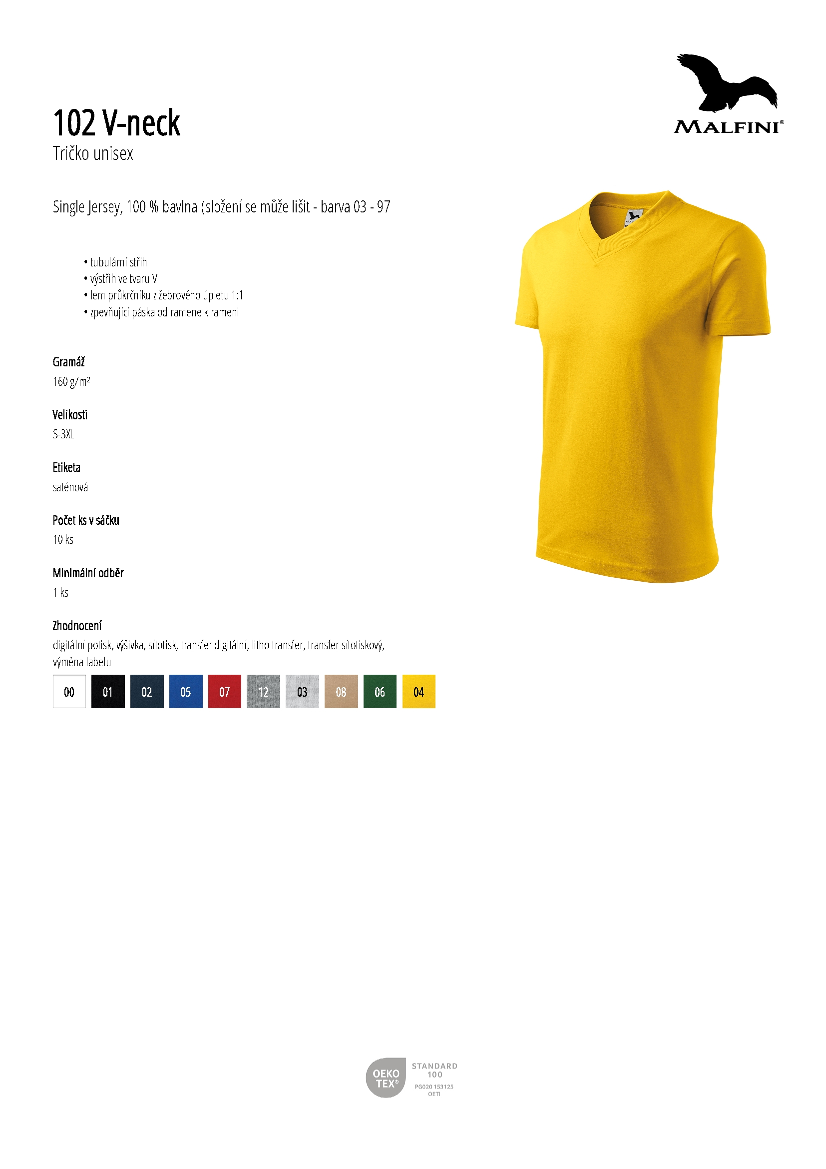 Karta produktu Tričko unisex V-neck 102 bílá