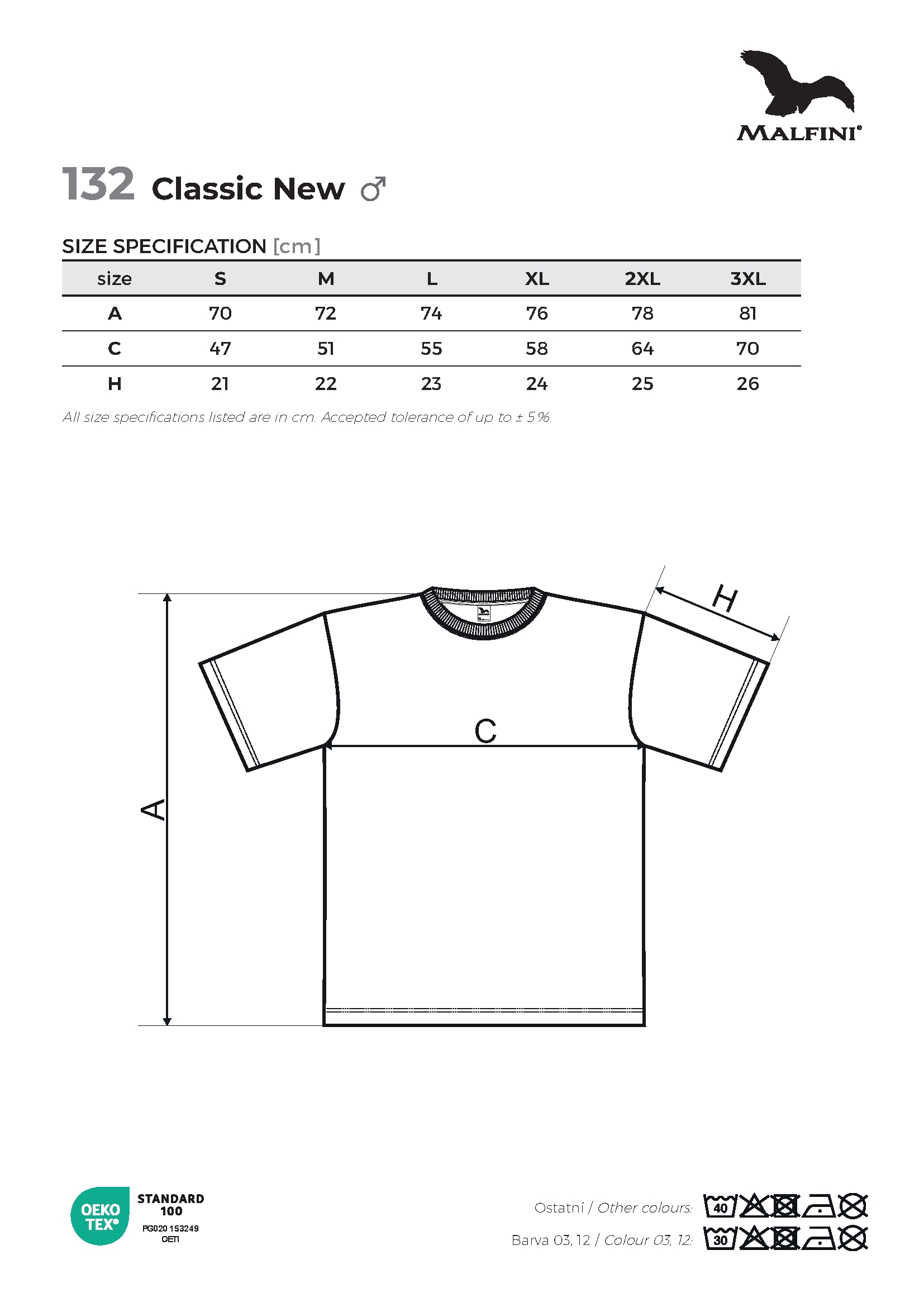Tabulka velikostí produktu Tričko pánské Classic New 132 bílá