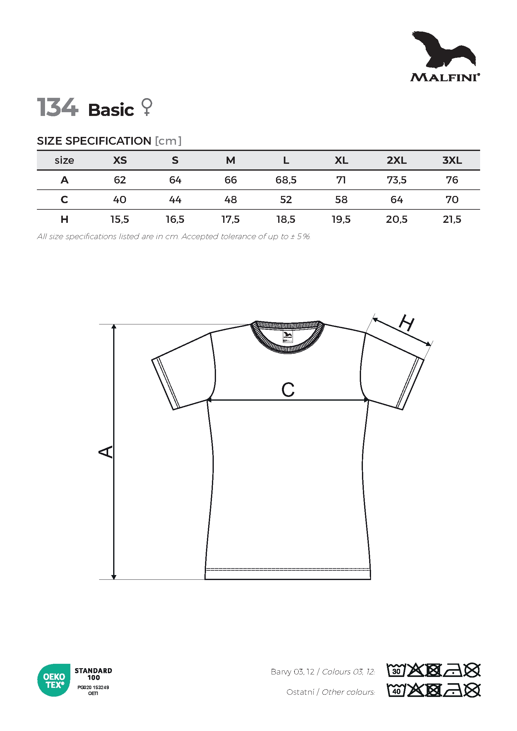 Tabulka velikostí produktu Tričko dámské Basic 134 bílá