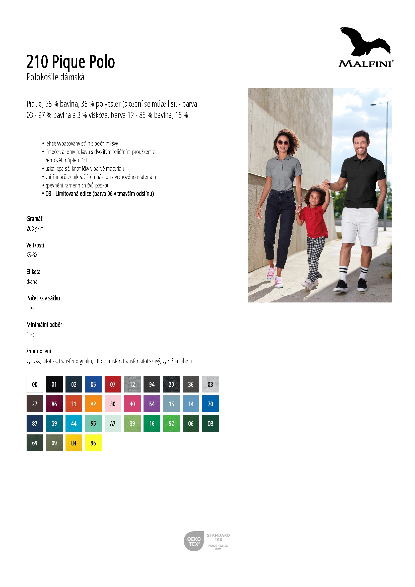 Karta produktu Polokošile dámská Pique Polo 210 bílá