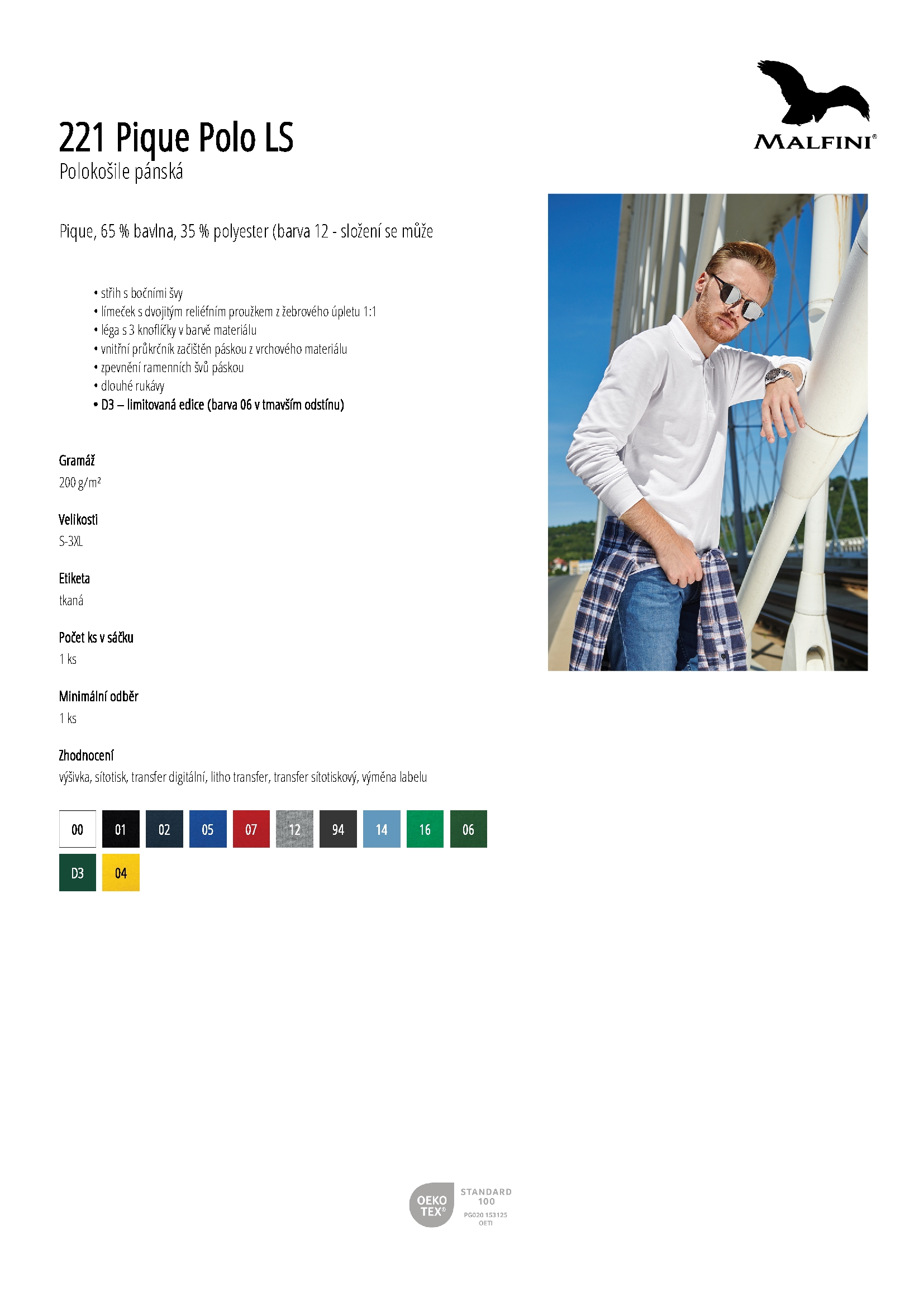 Karta produktu Polokošile pánská Pique Polo LS 221 bílá