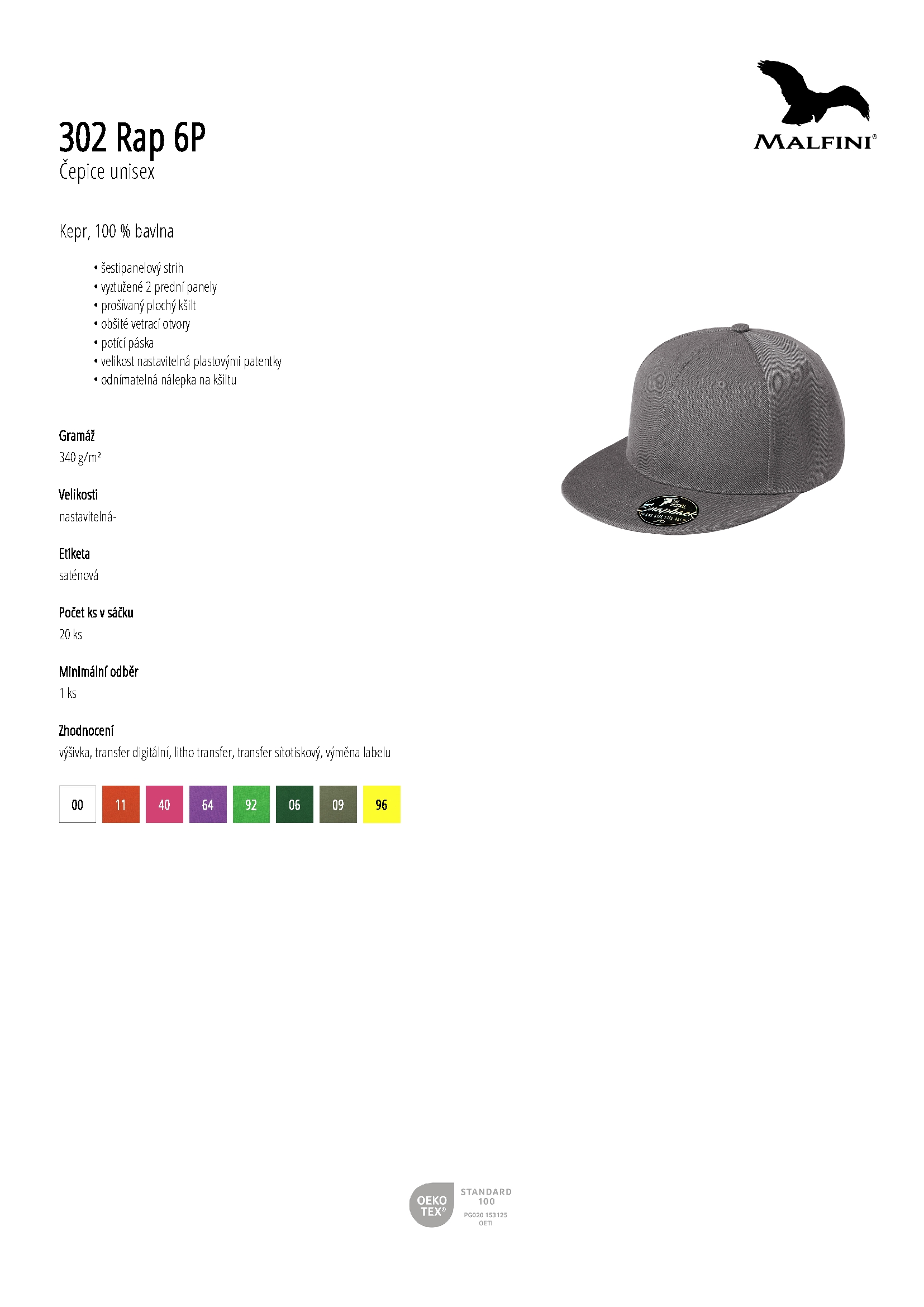 Karta produktu Čepice unisex Rap 6P 302 bílá