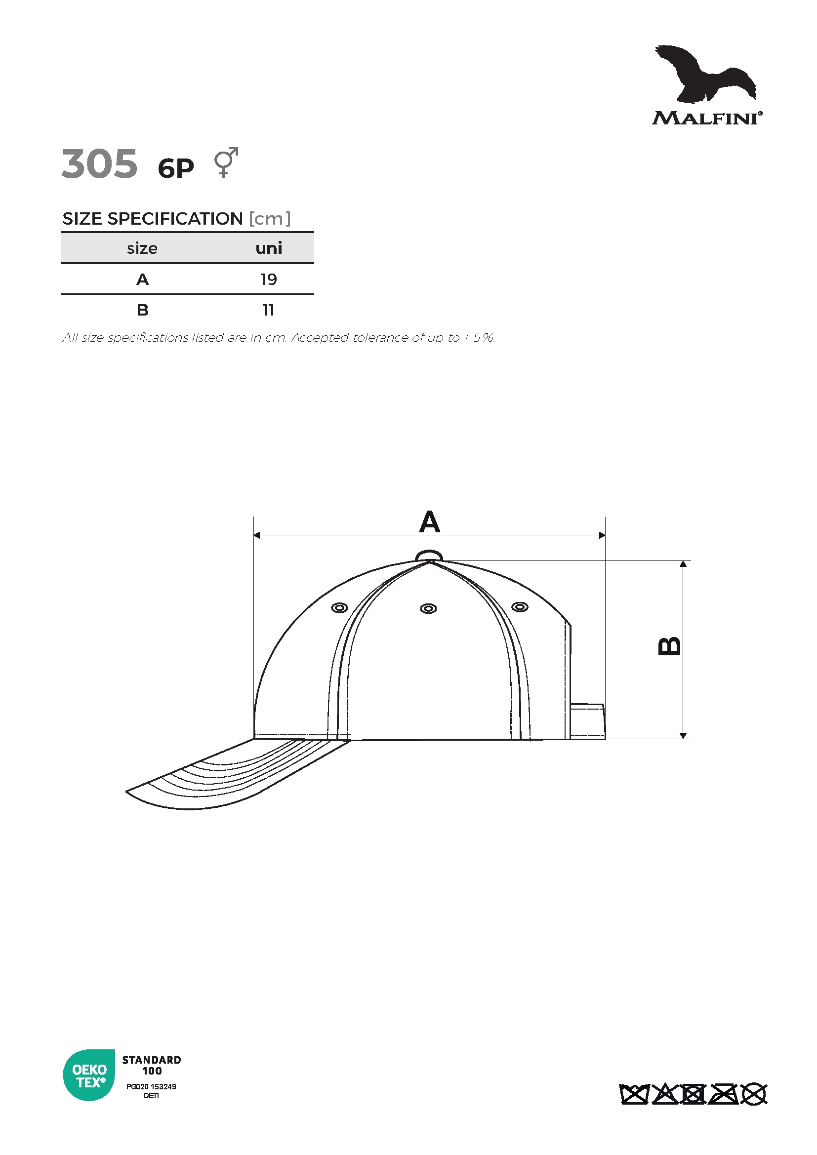 Tabulka velikostí produktu Čepice unisex 6P 305 bílá