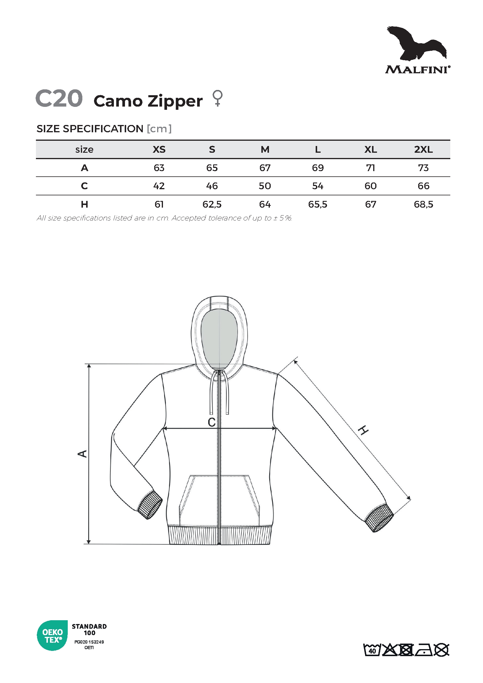 Tabulka velikostí produktu Mikina dámská Camo Zipper C20 camouflage gray