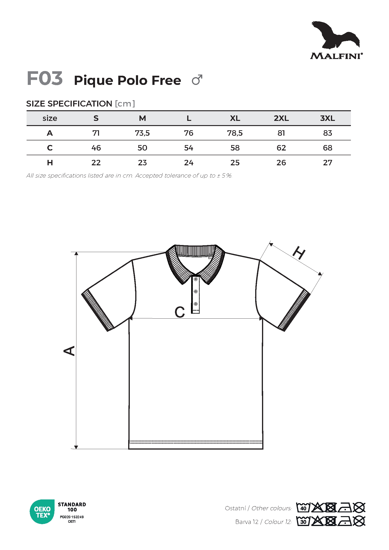 Tabulka velikostí produktu Polokošile pánská Pique Polo Free F03 military