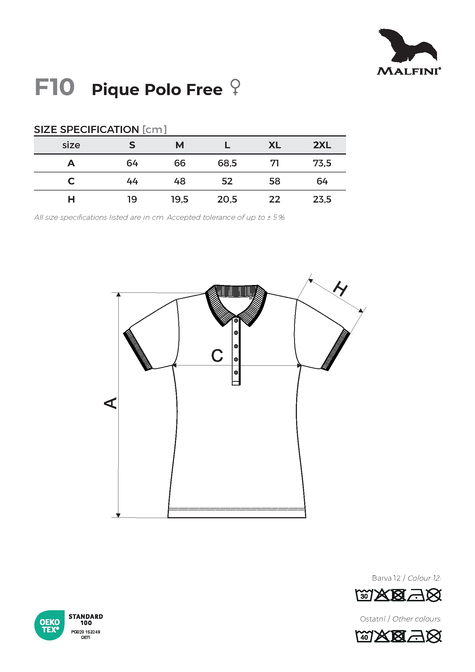 Tabulka velikostí produktu Polokošile dámská Pique Polo Free F10 bílá