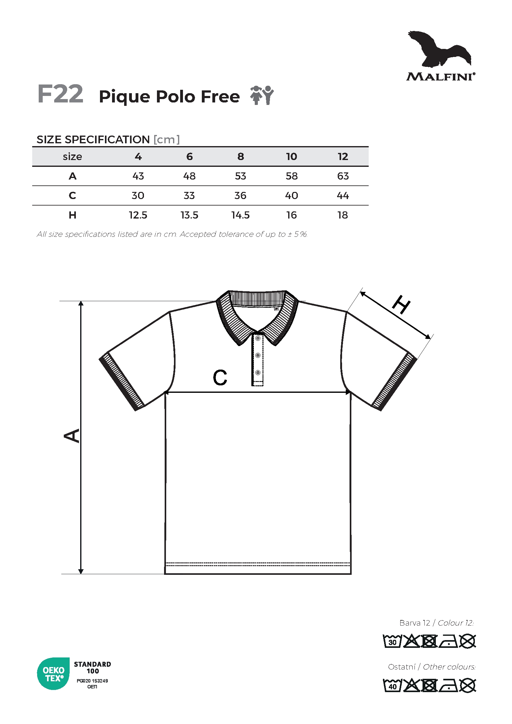 Tabulka velikostí produktu Polokošile dětská Pique Polo Free F22 tmavě šedý melír