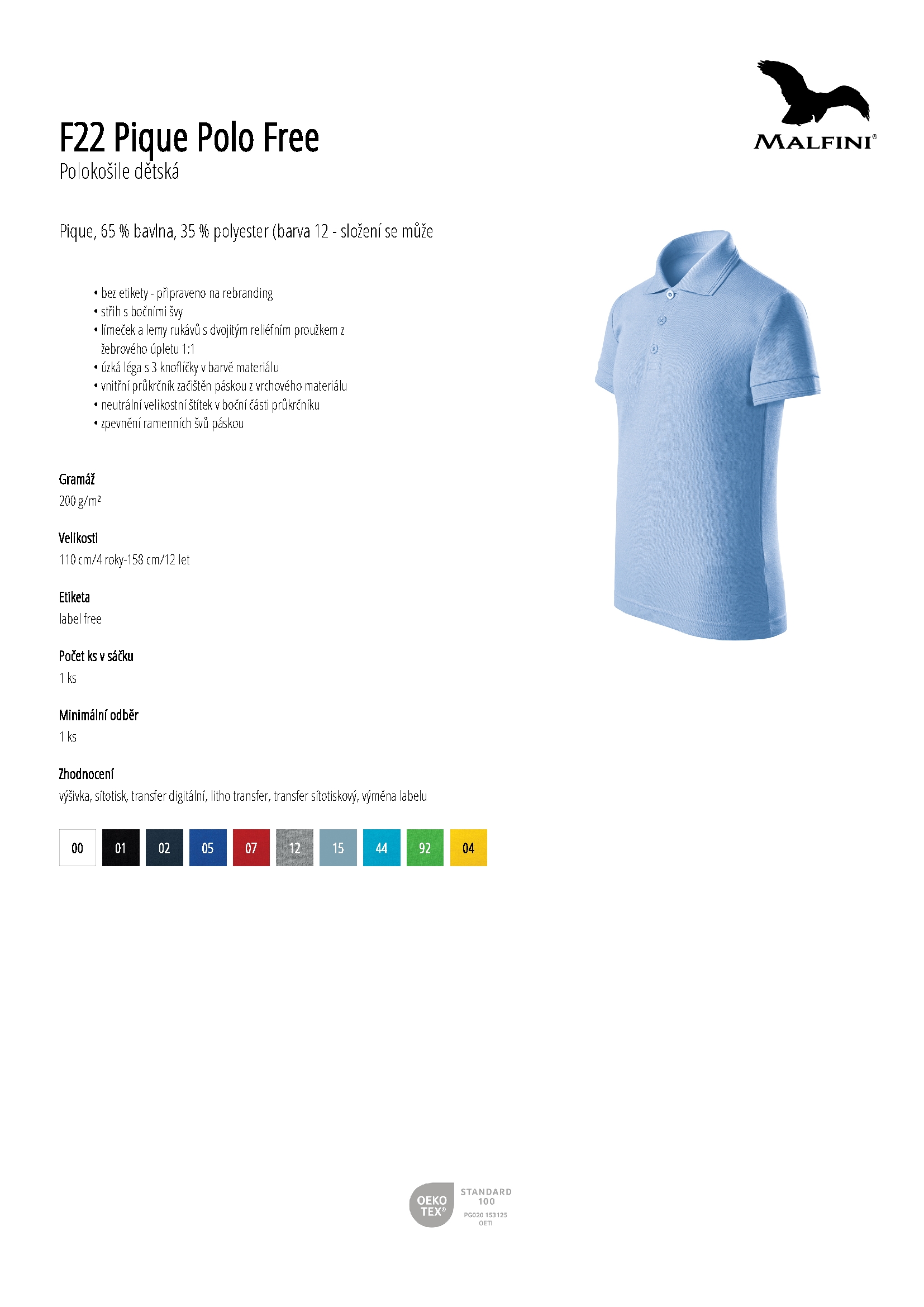 Karta produktu Polokošile dětská Pique Polo Free F22 tmavě šedý melír